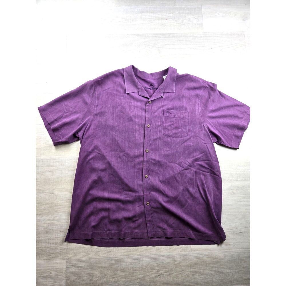 Tommy Bahama XXXL IslandZone Purple Short Sleeve Camp Shirt Pick Stitch 3XL